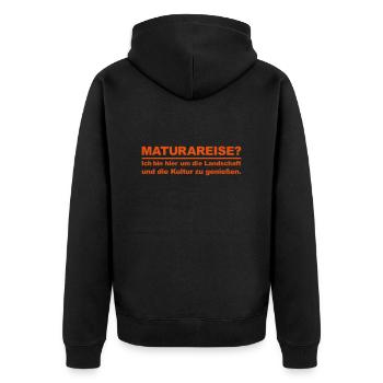 Matura - Maturareise - Unisex Premium Bio Zip Hoodie - Schwarz - Hinten - Nico (187cm)