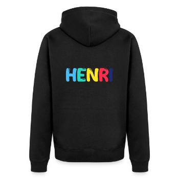 Name - Henri - Unisex Premium Bio Zip Hoodie - Schwarz - Hinten - Nico (187cm)