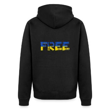 Freie Ukraine - Unisex Premium Bio Zip Hoodie - Schwarz - Hinten - Nico (187cm)