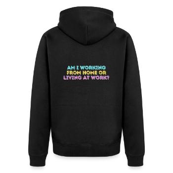 Arbeite ich von zu Hause aus oder lebe ich bei der Arbeit lustig - Unisex Premium Bio Zip Hoodie - Schwarz - Hinten - Nico (187cm)