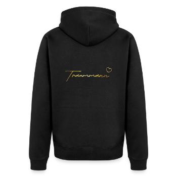Traummann Geschenk in gold - Unisex Premium Bio Zip Hoodie - Schwarz - Hinten - Nico (187cm)