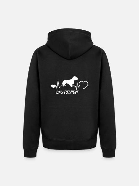 Rauhaardackel mit Herzschlag - Unisex Premium Bio Zip Hoodie - Schwarz