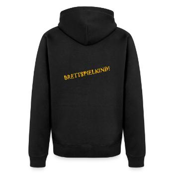 brettspielkind gelb - Unisex Premium Bio Zip Hoodie - Schwarz - Hinten - Nico (187cm)
