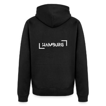 Hamburg - Unisex Premium Bio Zip Hoodie - Schwarz - Hinten - Nico (187cm)