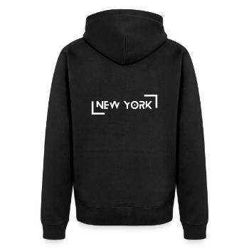 New York - Unisex Premium Bio Zip Hoodie - Schwarz - Hinten - Nico (187cm)