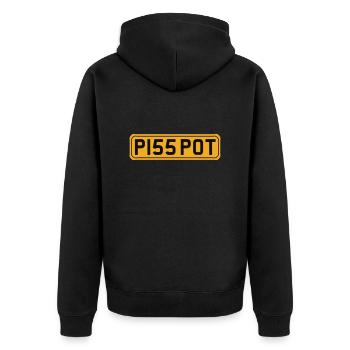 Piss Pot - Unisex Premium Bio Zip Hoodie - Schwarz - Hinten - Nico (187cm)