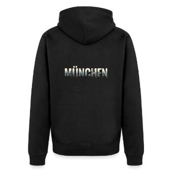 City Skyline München - Unisex Premium Bio Zip Hoodie - Schwarz - Hinten - Nico (187cm)