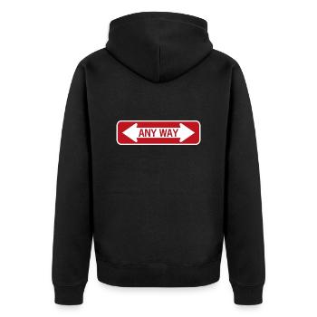 Signe de route n’importe quelle manière rouge - Veste à capuche bio Premium Unisexe - noir - Dos - Nico (187cm)