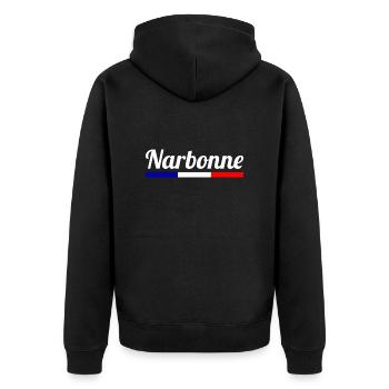 Narbonne - France - Frankreich - Cote d´Azur - Unisex Premium Bio Zip Hoodie - Schwarz - Hinten - Nico (187cm)