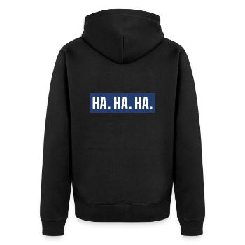 Ha ha ha - Unisex Premium Bio Zip Hoodie - Schwarz - Hinten - Nico (187cm)