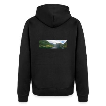 Geiranger Fjorde in der Nähe der Stadt Geiranger vom Hafen - Unisex Premium Bio Zip Hoodie - Schwarz - Hinten - Nico (187cm)