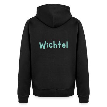 Wichtel blau - Unisex Premium Bio Zip Hoodie - Schwarz - Hinten - Nico (187cm)