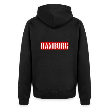 Hamburg - Hansestadt - Alster - Elbe - Unisex Premium Bio Zip Hoodie - Schwarz - Hinten - Nico (187cm)