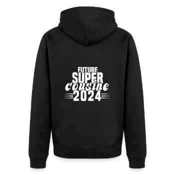 Pregnancy announcement 2023 future super cousin - Unisex Premium Organic Zip Hoodie - black - Back - Nico (187cm)