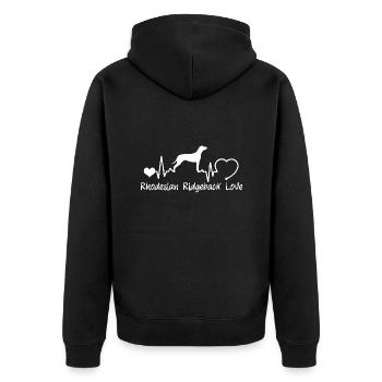 Rhodesian Ridgeback mit Herzschlag - Unisex Premium Bio Zip Hoodie - Schwarz - Hinten - Nico (187cm)