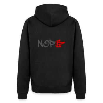 No Kings in America since 1776 - Unisex Premium Bio Zip Hoodie - Schwarz - Hinten - Nico (187cm)