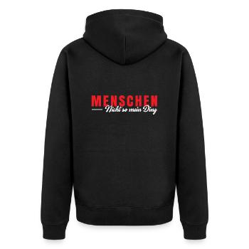 Menschen nicht so meins - Unisex Premium Bio Zip Hoodie - Schwarz - Hinten - Nico (187cm)