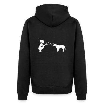 Labrador mit Frau - Unisex Premium Bio Zip Hoodie - Schwarz - Hinten - Nico (187cm)