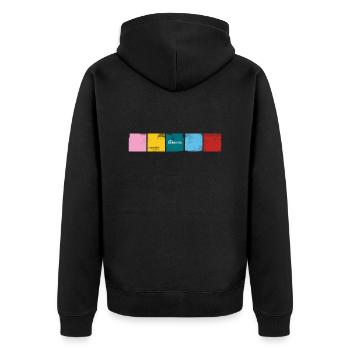 "Stabil" Farben - Unisex Premium Bio Zip Hoodie - Schwarz - Hinten - Nico (187cm)