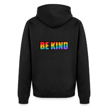 Sei freundlich Regenbogen - Unisex Premium Bio Zip Hoodie - Schwarz - Hinten - Nico (187cm)