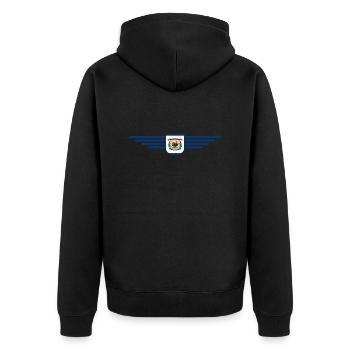 West Virginia Fan Shirt – Natur & Stolz - Unisex Premium Bio Zip Hoodie - Schwarz - Hinten - Nico (187cm)