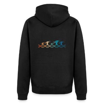Der Schlagzeuger liegt in meiner DNA - Unisex Premium Bio Zip Hoodie - Schwarz - Hinten - Nico (187cm)