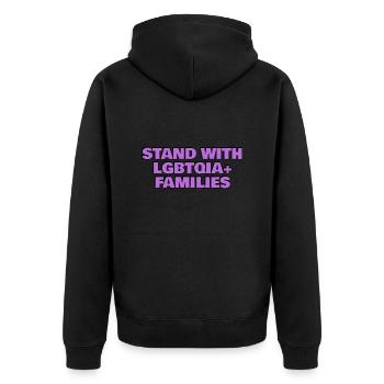 Stehen Sie an der Seite von LGBTQIA-Familien - Unisex Premium Bio Zip Hoodie - Schwarz - Hinten - Nico (187cm)
