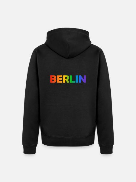 Berliner Regenbogen Text - Unisex Premium Bio Zip Hoodie - Schwarz