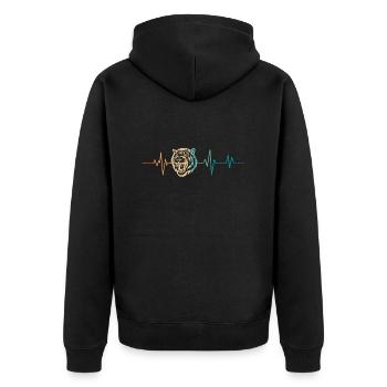 Retro Tigerkopf Herzschlag - Unisex Premium Bio Zip Hoodie - Schwarz - Hinten - Nico (187cm)