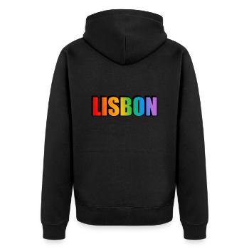 Lissabon Gay Regenbogen LGBT Pride - Unisex Premium Bio Zip Hoodie - Schwarz - Hinten - Nico (187cm)