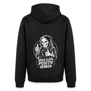 Immer schön positiv Skull Reaper Daumen hoch - Unisex Premium Bio Zip Hoodie - Schwarz - Hinten - Nico (187cm)