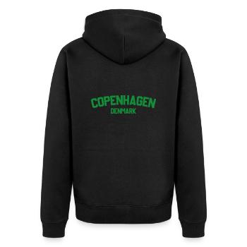 Kopenhagen, Dänemark - Unisex Premium Bio Zip Hoodie - Schwarz - Hinten - Nico (187cm)