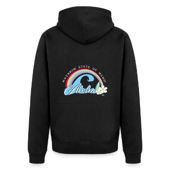 aloha Regenbogen - Unisex Premium Bio Zip Hoodie - Schwarz - Hinten - Nico (187cm)