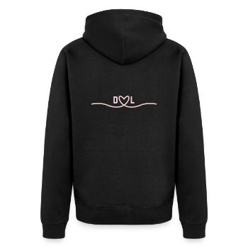 Liebe von D&L - Unisex Premium Bio Zip Hoodie - Schwarz - Hinten - Nico (187cm)