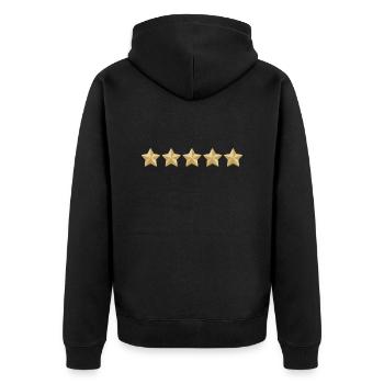 Fünf Gold Sterne, 5 stars, Gewinner, Sieger, Beste - Unisex Premium Bio Zip Hoodie - Schwarz - Hinten - Nico (187cm)