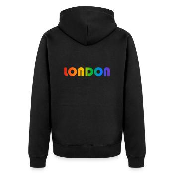 London Regenbogen Text - Unisex Premium Bio Zip Hoodie - Schwarz - Hinten - Nico (187cm)
