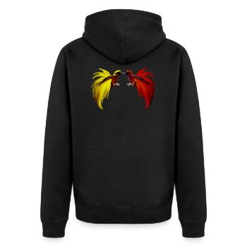 2 little birds of paradise yellow, red - Unisex Premium Organic Zip Hoodie - black - Back - Nico (187cm)