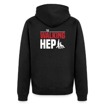 The Walking HEP Heilerziehungspflege Pflegekraft - Unisex Premium Bio Zip Hoodie - Schwarz - Hinten - Nico (187cm)