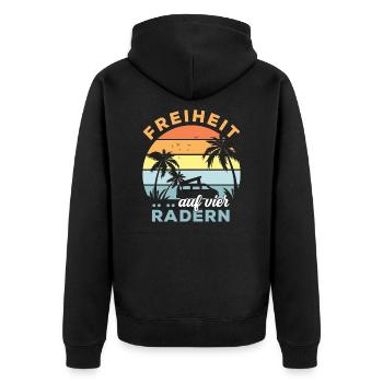 Freiheit auf vier Rädern Camper Palmen Camping - Unisex Premium Bio Zip Hoodie - Schwarz - Hinten - Nico (187cm)
