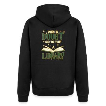 When In Doubt Go To The Library Book Reading - Unisex Premium Organic Zip Hoodie - black - Back - Nico (187cm)