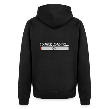 SIXPACK LOADING-2 - Unisex Premium Bio Zip Hoodie - Schwarz - Hinten - Nico (187cm)