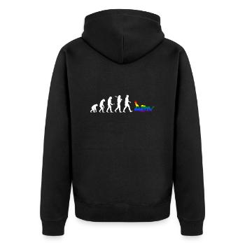 Gay Evolutio Women - EN - Unisex Premium Bio Zip Hoodie - Schwarz - Hinten - Nico (187cm)