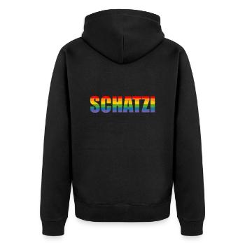 Regenbogen SCHATZI LGBT lgbtqi queer.🏳️‍🌈 - Unisex Premium Bio Zip Hoodie - Schwarz - Hinten - Nico (187cm)