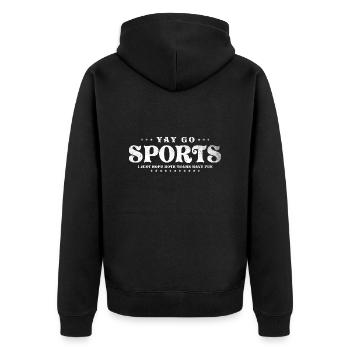 Nicht-Sport-Fan Go Sports Yay Sports - Unisex Premium Bio Zip Hoodie - Schwarz - Hinten - Nico (187cm)