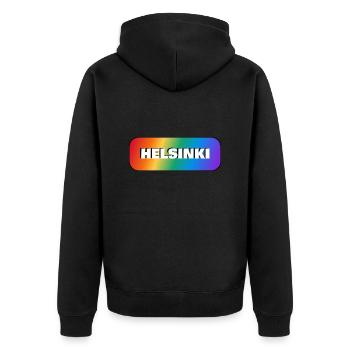 Helsinki Finnland Gay Pride - Unisex Premium Bio Zip Hoodie - Schwarz - Hinten - Nico (187cm)