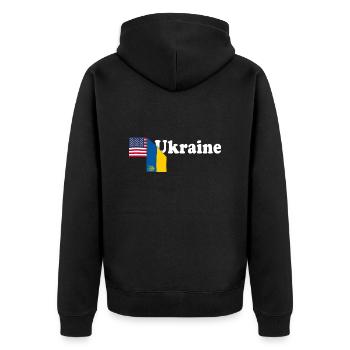 Vintage Amerikanische Ukrainische Flaggen USA Ukraine - Unisex Premium Bio Zip Hoodie - Schwarz - Hinten - Nico (187cm)