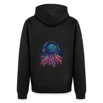 Techno Jellyfish - Méduse cool avec écouteurs - Veste à capuche bio Premium Unisexe - noir - Dos - Nico (187cm)