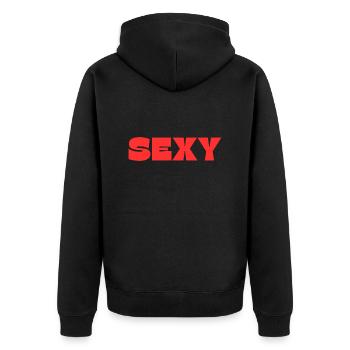 SEXY - Unisex Premium Organic Zip Hoodie - black - Back - Nico (187cm)