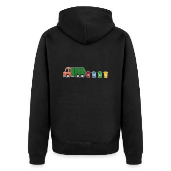 Müllwagen Müllabfuhr Recycling Tonnen I Geschenk - Unisex Premium Bio Zip Hoodie - Schwarz - Hinten - Nico (187cm)