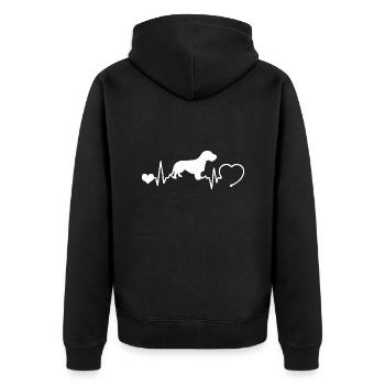 Rauhaardackel mit Herzschlag - Unisex Premium Bio Zip Hoodie - Schwarz - Hinten - Nico (187cm)